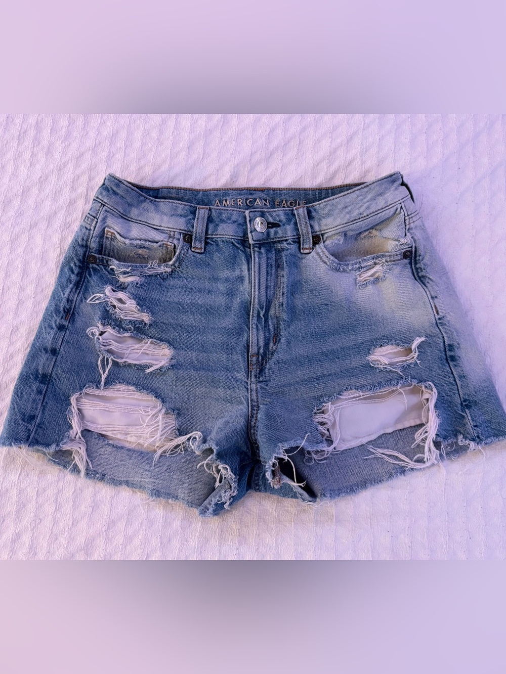American Eagle Outfitters Distressed Denim Jean Shorts - Light Blue